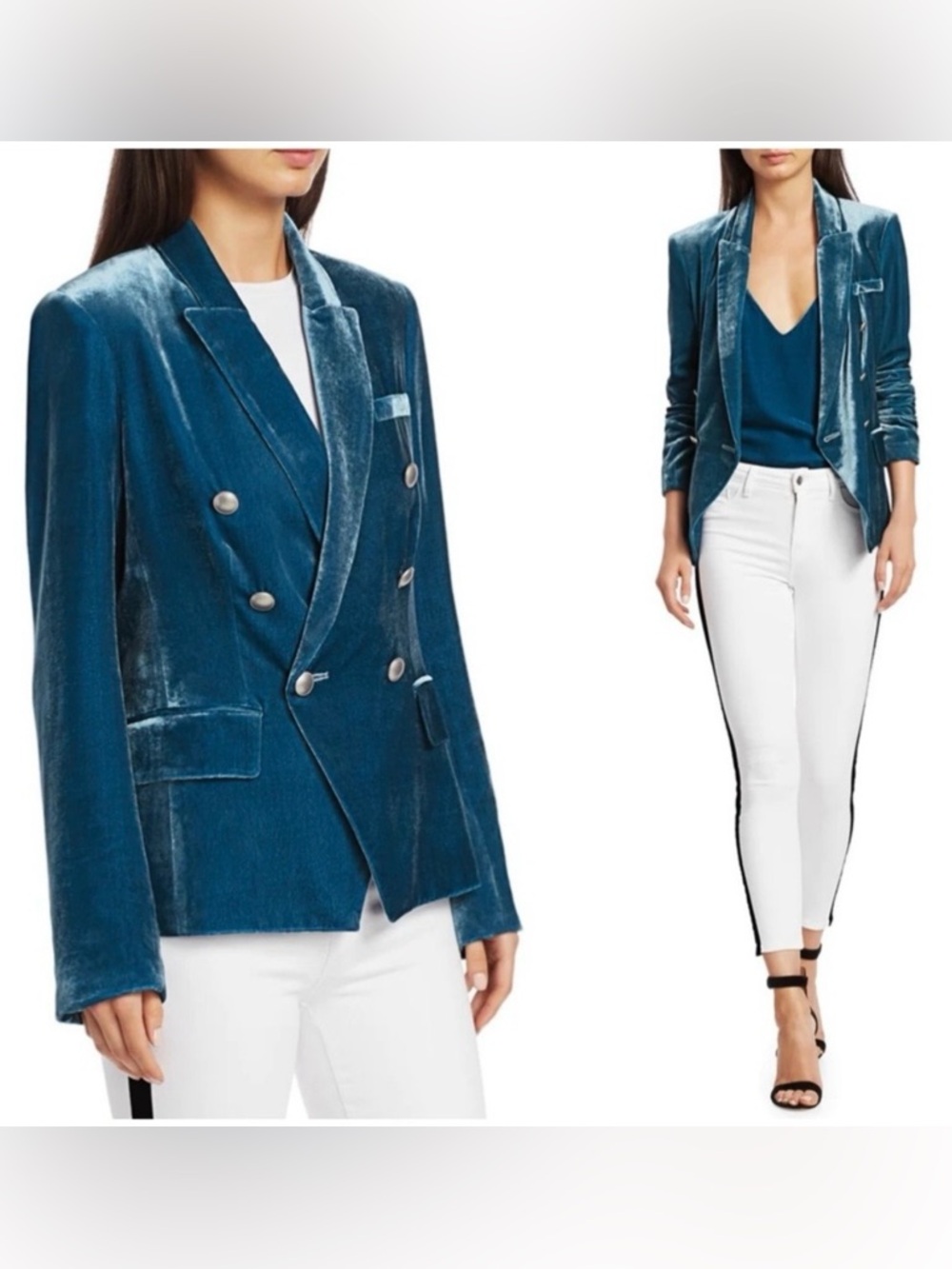 L’Agence Kenzie Velvet Blazer Cortez Blue Size 2 Double Breasted NWT - Picture 8 of 16